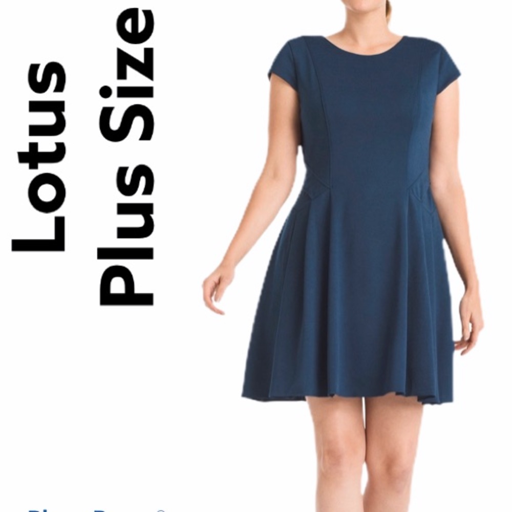 Lotus (Plus Size) Blue Fit Flare Dress